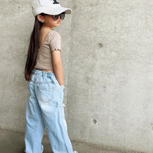 Load image into Gallery viewer, 274PCW- Spring and summer knitted elastic ruffled backless short-sleeved parent-child top