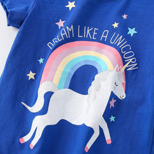 Load image into Gallery viewer, 9283SE-Summer European and American children's rainbow horse casual print round neck short-sleeved top