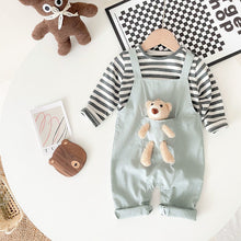 Load image into Gallery viewer, BRW1164PA-Spring and Autumn Korean Style Fake Two-Piece Bear Striped Overalls