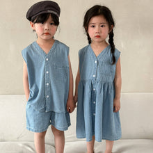 Load image into Gallery viewer, X86052TG-Summer casual vest denim suit & dress brother and sister outfit