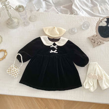 Load image into Gallery viewer, H10351DS- Winter Plus Velvet Girls Solid Color New Year Bowknot Dress