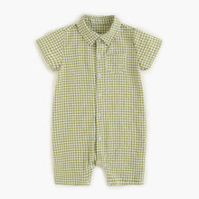 Load image into Gallery viewer, BRS1084LS-Summer Korean style lapel plaid short-sleeved shirt climbing suit