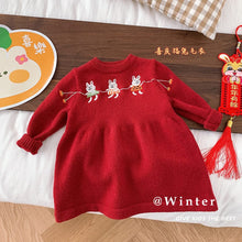 Load image into Gallery viewer, CQ155DS-Winter cute bunny print thickened New Year greetings knitted sweater dress