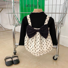 Load image into Gallery viewer, K2796LS-Autumn sweet polka dot bow strap bodysuit + solid color top set & wing tights