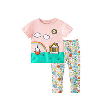 Load image into Gallery viewer, 8302TG-malwee summer clothes for children in Europe and America, rainbow embroidered short-sleeved tops + trousers two-piece set