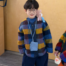 Load image into Gallery viewer, 2025D204SE-冬季韓版拼色格子加厚開襟排釦外套