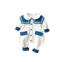 Load image into Gallery viewer, 2303113LS-Fresh cotton lined navy collar romper