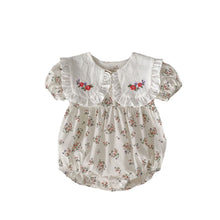 Load image into Gallery viewer, H10080LS-Summer embroidered large lapel baby girl short-sleeved bodysuit
