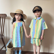 Load image into Gallery viewer, X85232DS-Summer pure cotton striped dress & shirt shorts set brother and sister outfit
