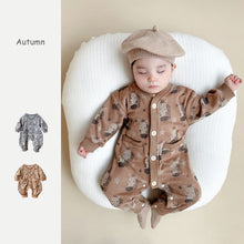 Load image into Gallery viewer, 2303307LS-Autumn cartoon baby zebra full print long romper