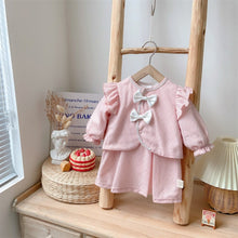 Load image into Gallery viewer, 2303279TG- Korean version of the baby girl sweet cardigan dress two-piece set
