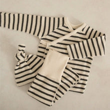 Load image into Gallery viewer, Y8354TG-Spring baby striped waffle striped top + high waist belly protection PP pants + hat three-piece set