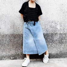 Load image into Gallery viewer, 21028DS-Spring and summer parent-child wear Korean version of the oblique stacked waist mid-length denim skirt