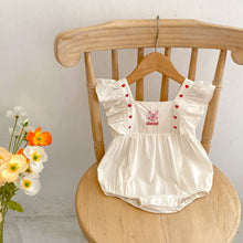 Load image into Gallery viewer, k2716LS-Flying sleeves small heart rabbit embroidery square collar bodysuit