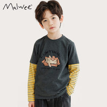 Load image into Gallery viewer, 8543SE-malwee European and American children's round neck shirt casual splicing striped long-sleeved top