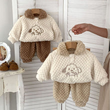 Load image into Gallery viewer, H10058TG-Cute cartoon embroidery pullover plus velvet suit