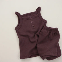 Load image into Gallery viewer, Y8119JG-Summer peekaboo same style waffle solid color camisole + shorts two-piece set