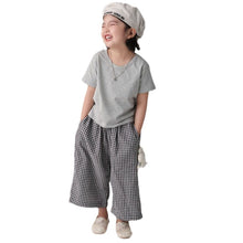 Load image into Gallery viewer, BB-2408PA-Japanese spring and summer plaid wide pants nine-point pants parent-child outfit