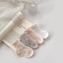 將圖片載入圖庫檢視器 W018AC-夏季純色百搭四葉花透氣網眼中筒襪