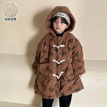 Load image into Gallery viewer, D83290SE-Autumn and winter thickened ox horn corduroy bear hooded jacket