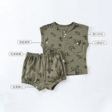 Load image into Gallery viewer, D24329TG-Summer Nordic style pure cotton sleeveless vest + shorts printed two-piece set