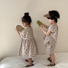 Load image into Gallery viewer, X85239TG-Summer Cotton Dot Girls Dress & Boys Vest Shorts Set