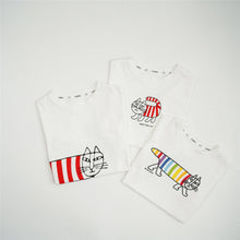 將圖片載入圖庫檢視器 24020PCW-夏季韓版純棉半袖貓印花親子上衣