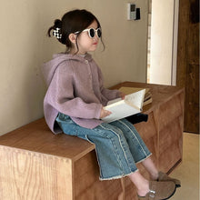 Load image into Gallery viewer, XPX150TG-Autumn Korean Girls Loose Cape Sweater & Raw Edge Denim Pants