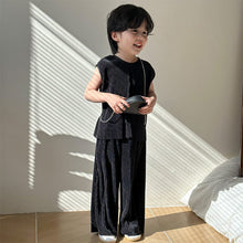 Load image into Gallery viewer, X85108JG-Summer thin accordion pleated girls' nightdress & boys' vest trousers set home clothes