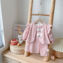 Load image into Gallery viewer, 2303279TG- Korean version of the baby girl sweet cardigan dress two-piece set