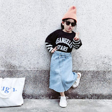 Load image into Gallery viewer, 21028DS-Spring and summer parent-child wear Korean version of the oblique stacked waist mid-length denim skirt