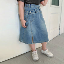 將圖片載入圖庫檢視器 299DS-夏日系女童牛仔裙不規則拼高腰韓版半身裙