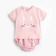 Load image into Gallery viewer, MSBCS1040TG-Summer Korean cartoon animal top + plaid pants pure cotton two-piece set