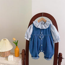 Load image into Gallery viewer, 2401605LS- Spring and Autumn Denim Overalls + Plaid Base Shirt Two-piece Set