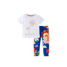 Load image into Gallery viewer, 9527TG-Summer European and American children's casual round neck short sleeves with large flowers elastic pants + tops set