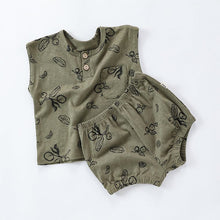 Load image into Gallery viewer, D24329TG-Summer Nordic style pure cotton sleeveless vest + shorts printed two-piece set