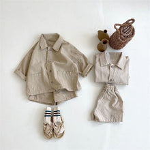 Load image into Gallery viewer, 25D628TG-Children's handsome lapel shirt shorts casual two-piece suit