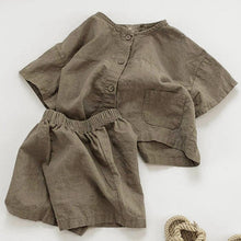 Load image into Gallery viewer, 23D413TG-Korean version ins children's summer new fashion loose imitation cotton and linen retro style shirt shorts boys and girls suit