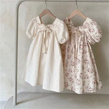 Load image into Gallery viewer, 24D875DS-ins Korean summer new style dress for girls baby bow puff sleeves sweet floral square collar dress