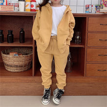 Load image into Gallery viewer, 24D1516TG- Korean version of boys and girls autumn new suits fashion sports leisure hooded terry cotton sweater cardigan trousers two pieces