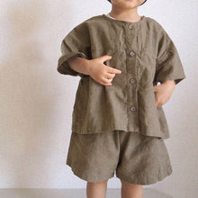 Load image into Gallery viewer, 23D413TG-Korean version ins children's summer new fashion loose imitation cotton and linen retro style shirt shorts boys and girls suit