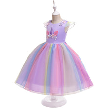 Load image into Gallery viewer, DJS003DS-ins children's clothing foreign trade children's unicorn rainbow dress princess dress festival performance costume princess dress