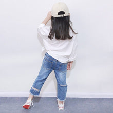 Load image into Gallery viewer, 20004PA-Korean summer INS front and back hole denim nine-point pants