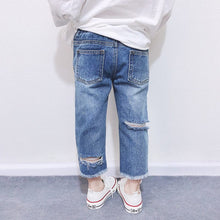 Load image into Gallery viewer, 20004PA-Korean summer INS front and back hole denim nine-point pants
