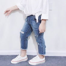 Load image into Gallery viewer, 20004PA-Korean summer INS front and back hole denim nine-point pants