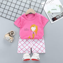 Load image into Gallery viewer, DT16TG-Children's short-sleeved suit pure cotton summer baby clothes Korean version girls T-shirt boys clothing foreign trade children's clothing