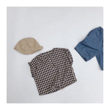 Load image into Gallery viewer, 936SE-Children's shirt vest 2022 summer boys and girls literary Korean style tops retro plaid round neck shirt light