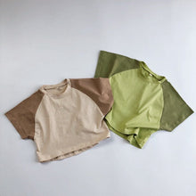 Load image into Gallery viewer, 928SE-Children's short-sleeved T-shirt 2022 summer new Korean version for boys and girls with shoulder-matching short-sleeved shirts and round neck tops