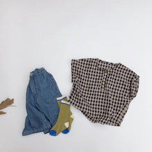 Load image into Gallery viewer, <Taiwan Pavilion> 936SE-Children's shirt vest summer boys and girls literary Korean style tops retro plaid round neck shirt light (B3)