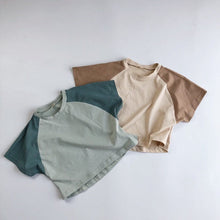 Load image into Gallery viewer, 928SE-Children's short-sleeved T-shirt 2022 summer new Korean version for boys and girls with shoulder-matching short-sleeved shirts and round neck tops